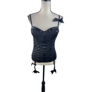Torrid Black Satin Corset Bustier Top With Bow Accents & Adjustable Straps 40D 2